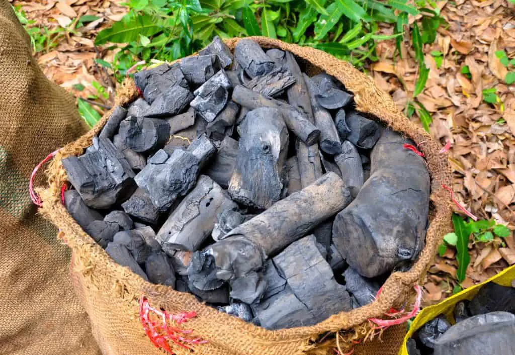 charcoal in sacks